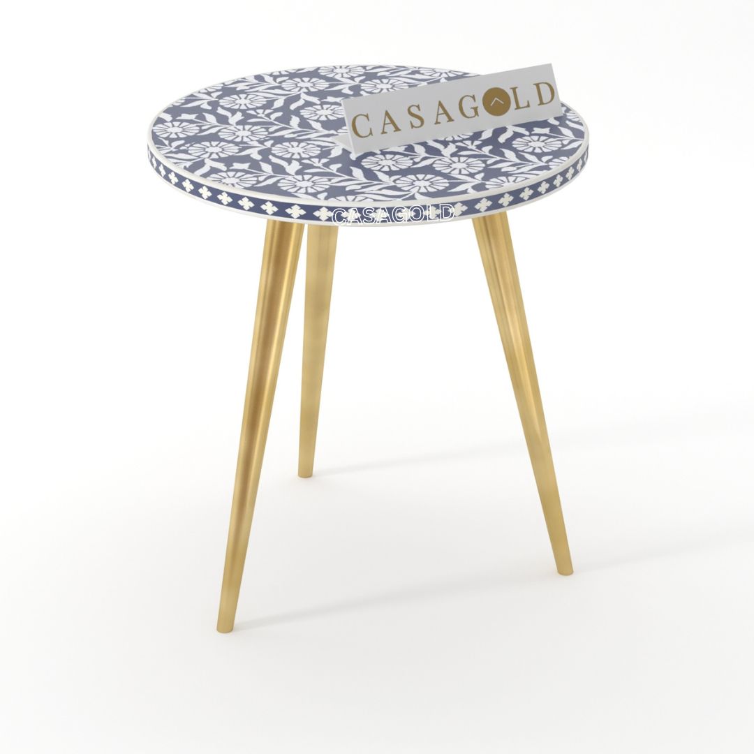 Sunflower Pattern Round 3-Leg Bone Inlay Side Table	
