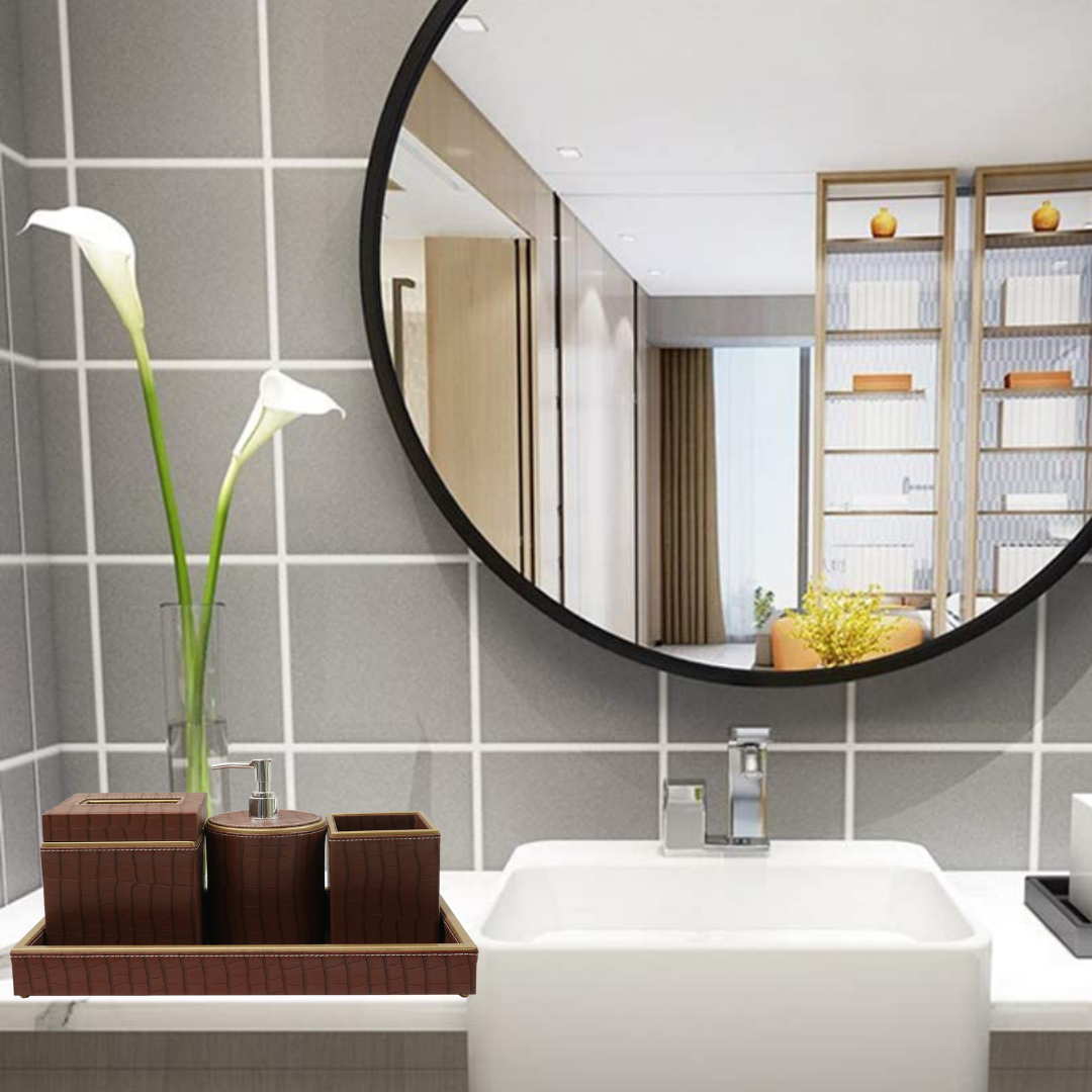 Tan Bathroom Accessories Set for Minimalist Style	