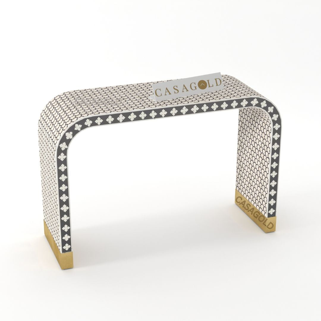 Black and White Bone Inlay Console Desk with Bold Design
