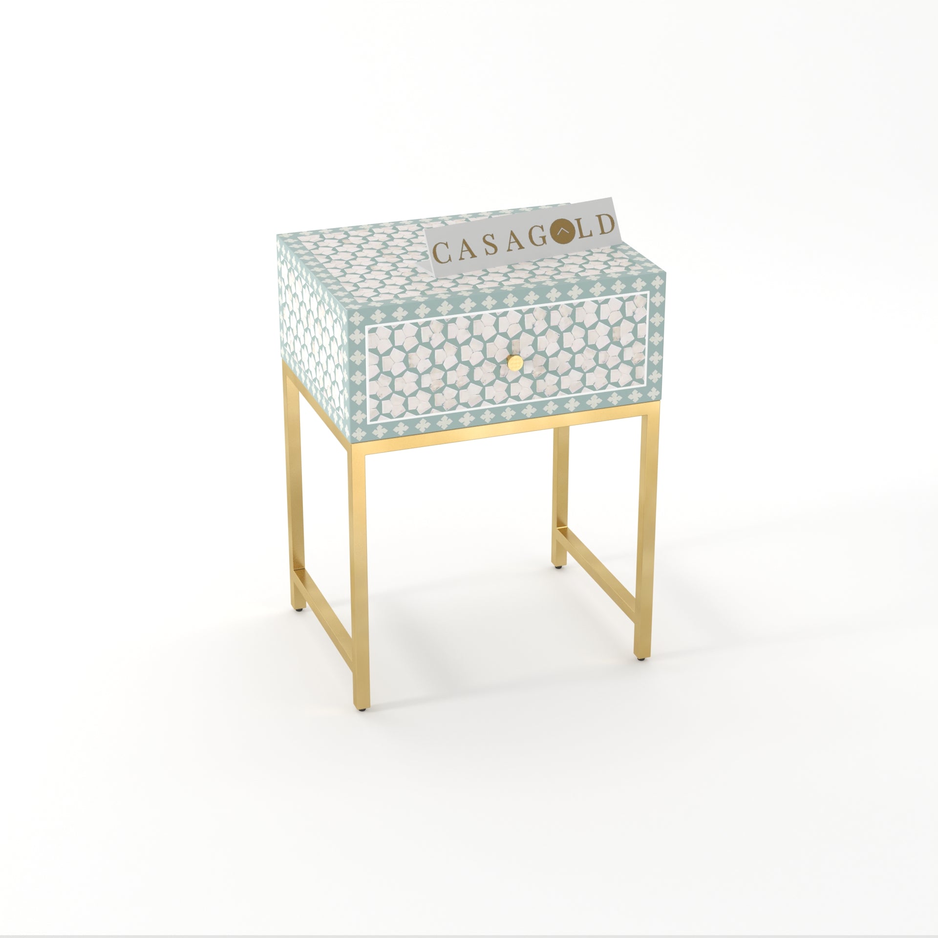 Targua Inlay Bedside Table with Gold Round Base	