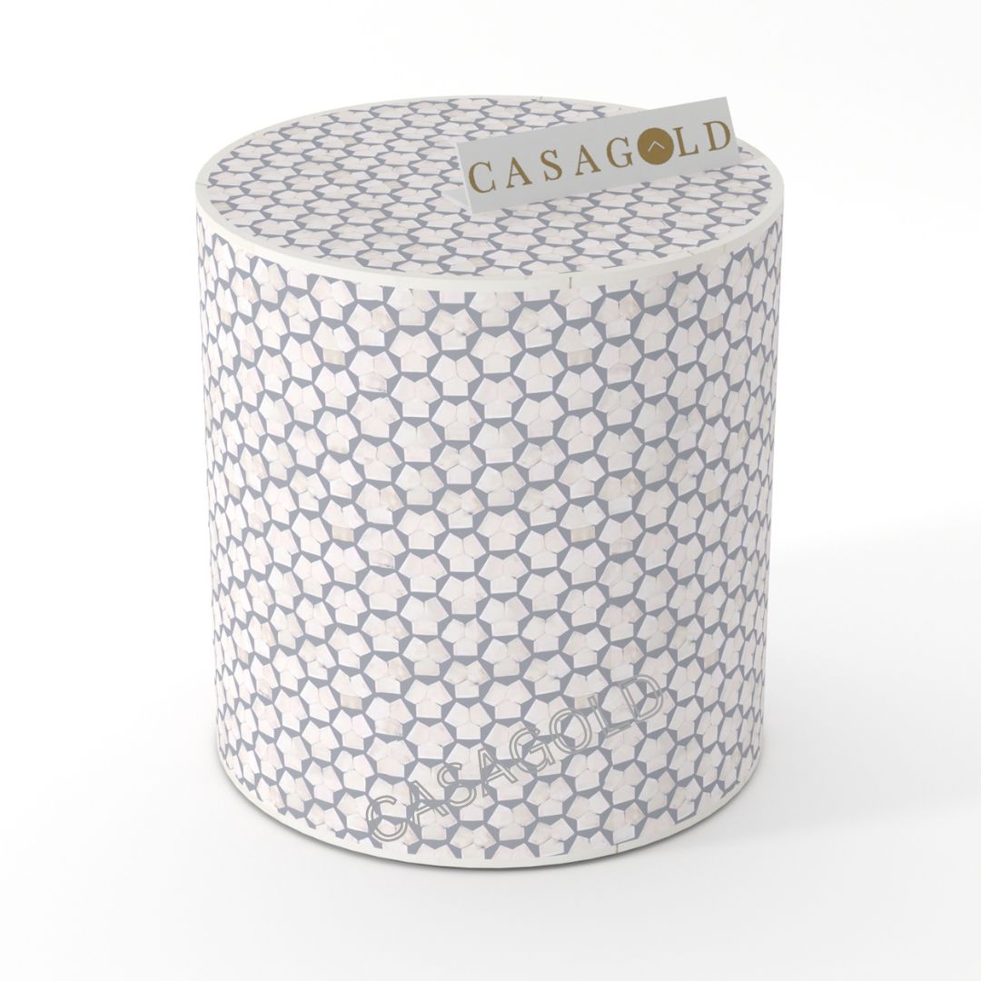 Targua Pattern Drum Inlay Side Table	