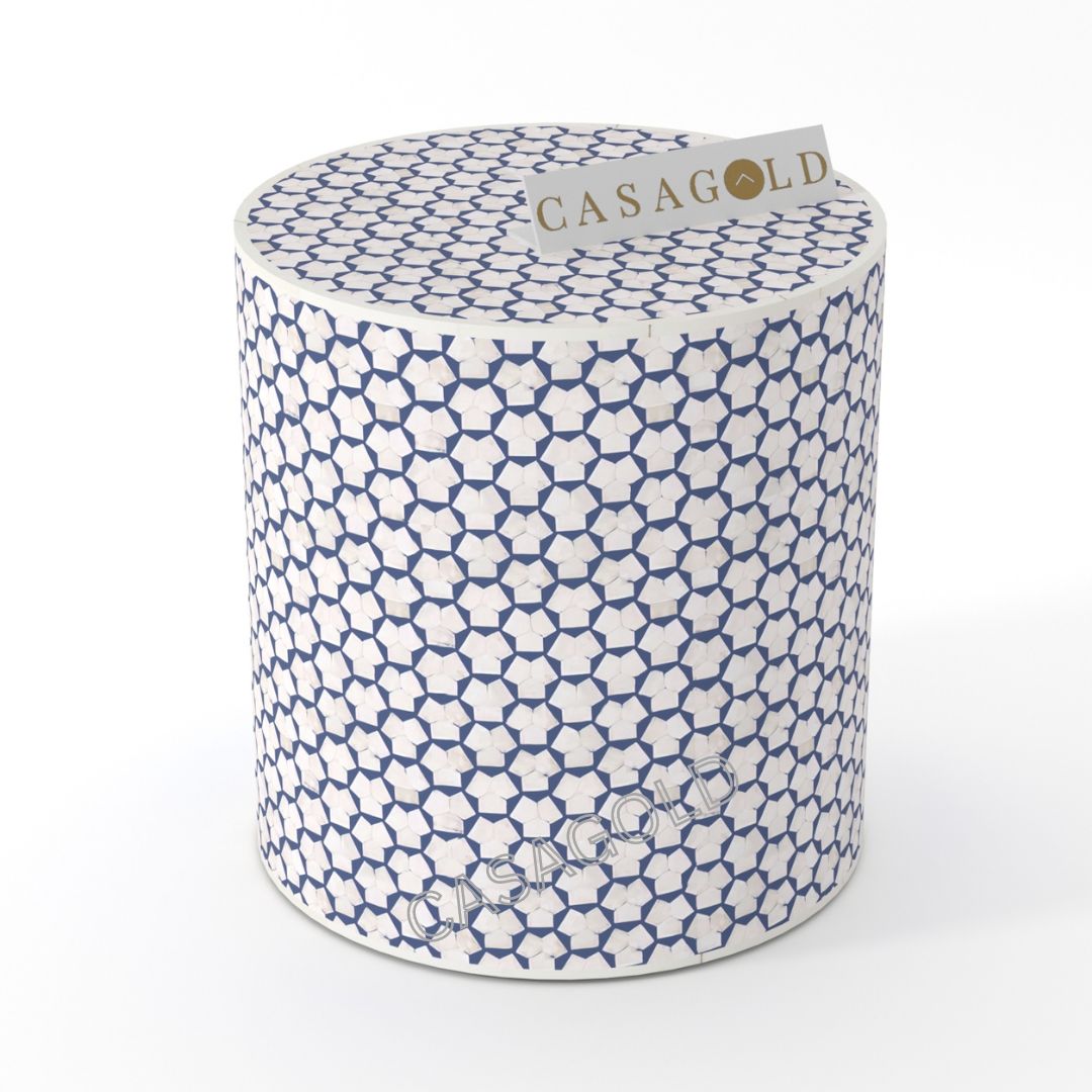 Targua Pattern Drum Inlay Side Table	