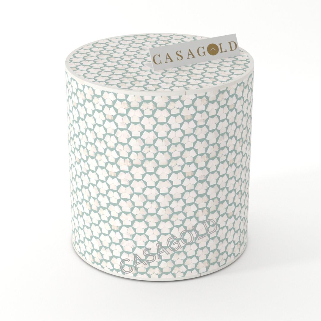 Targua Pattern Drum Inlay Side Table	