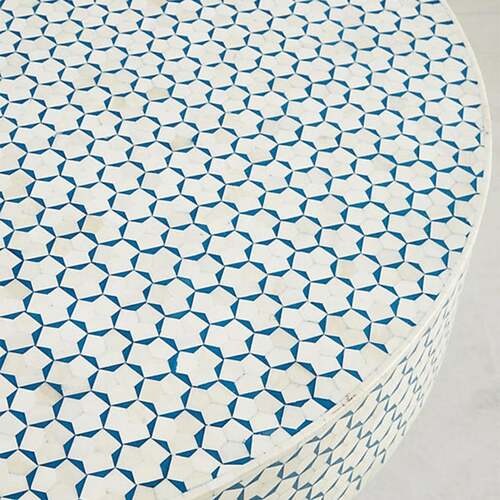Targua_Teal_Compact round coffee table, bone inlay