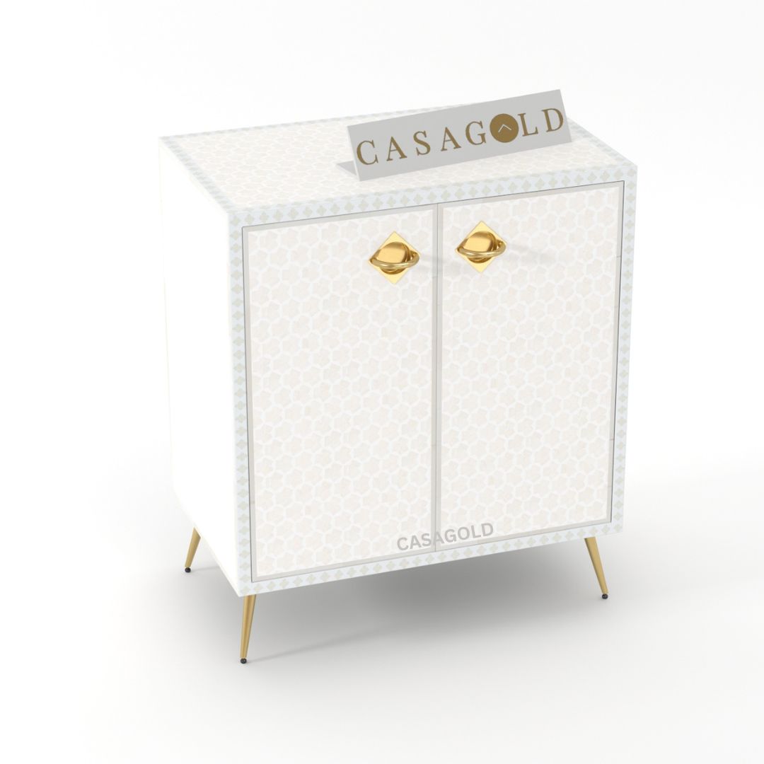 Targua white inlay storage cabinet for stylish organization.