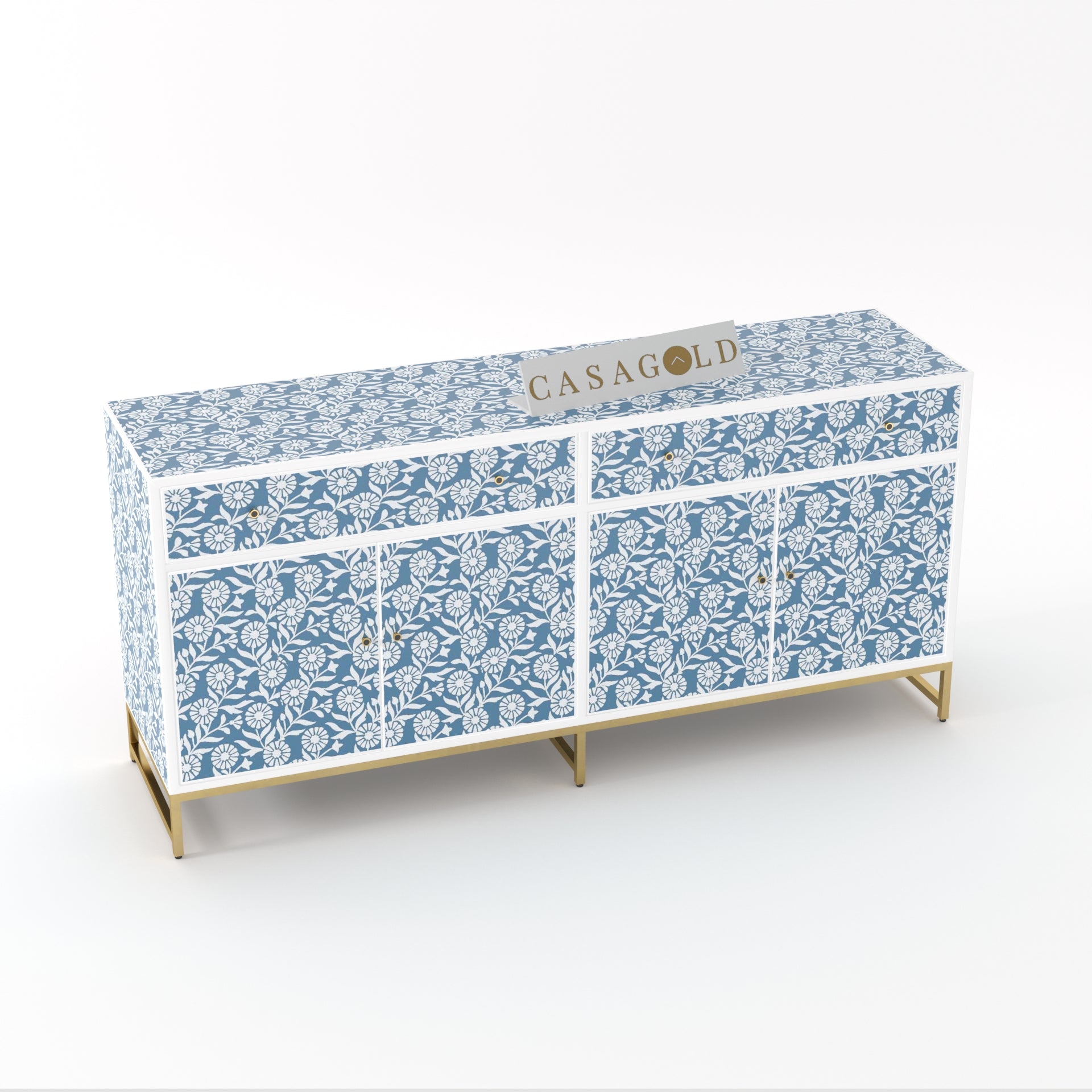 Ebony and Brass Inlay Sideboard	