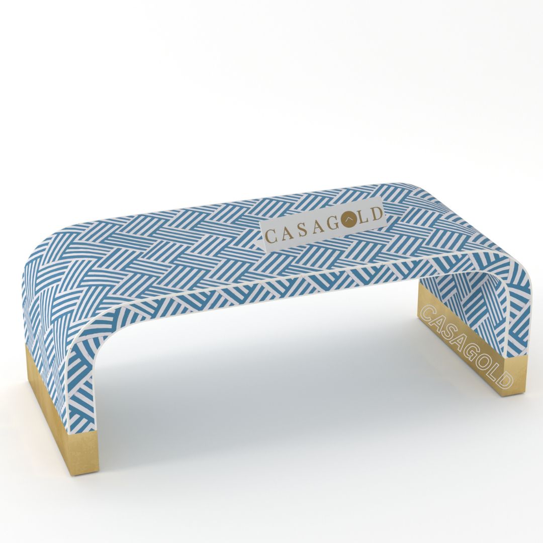 Teal Bone Inlay Rectangular Coffee Table	