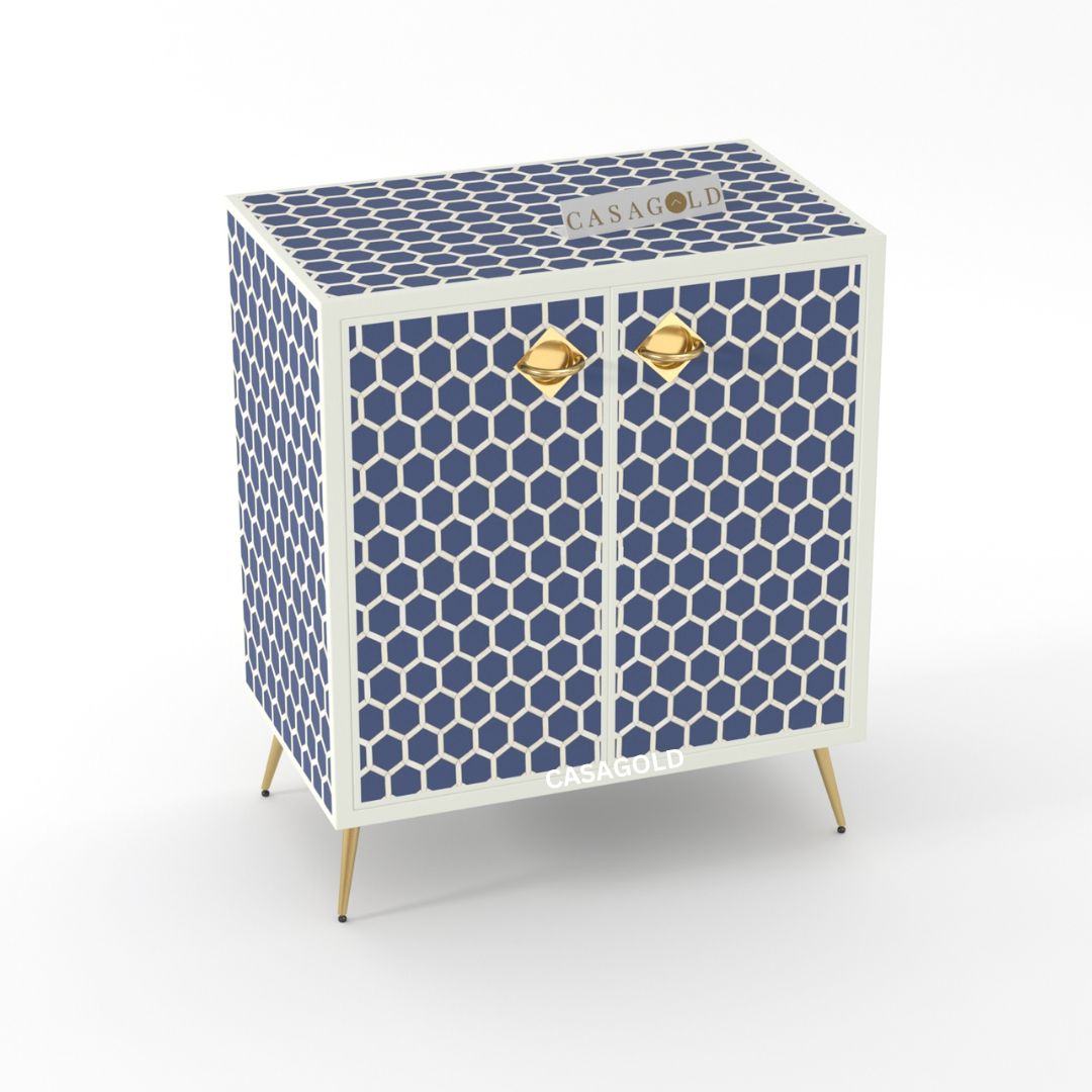 Teal Bone Inlay Storage Cabinet	