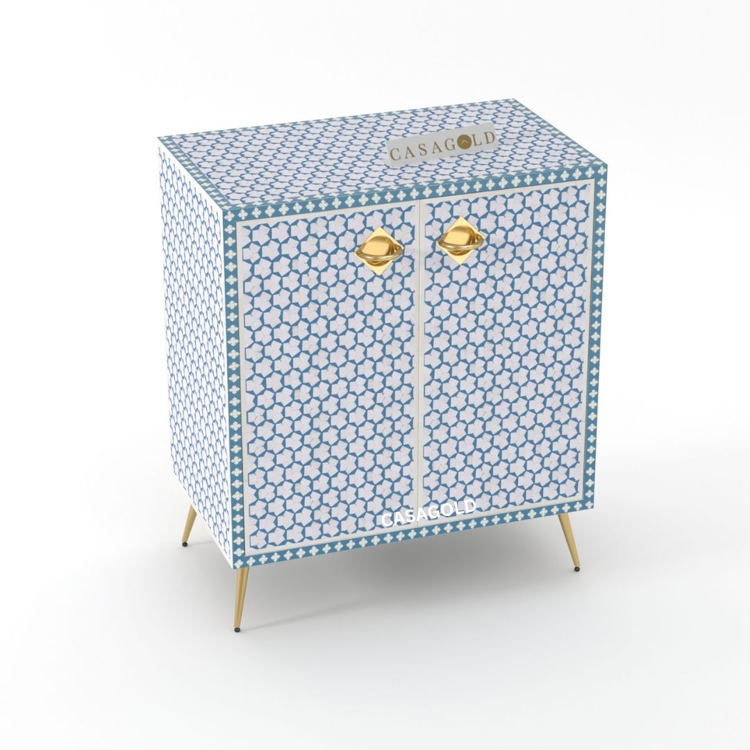 Teal & White Bone Inlay Storage Cabinet	