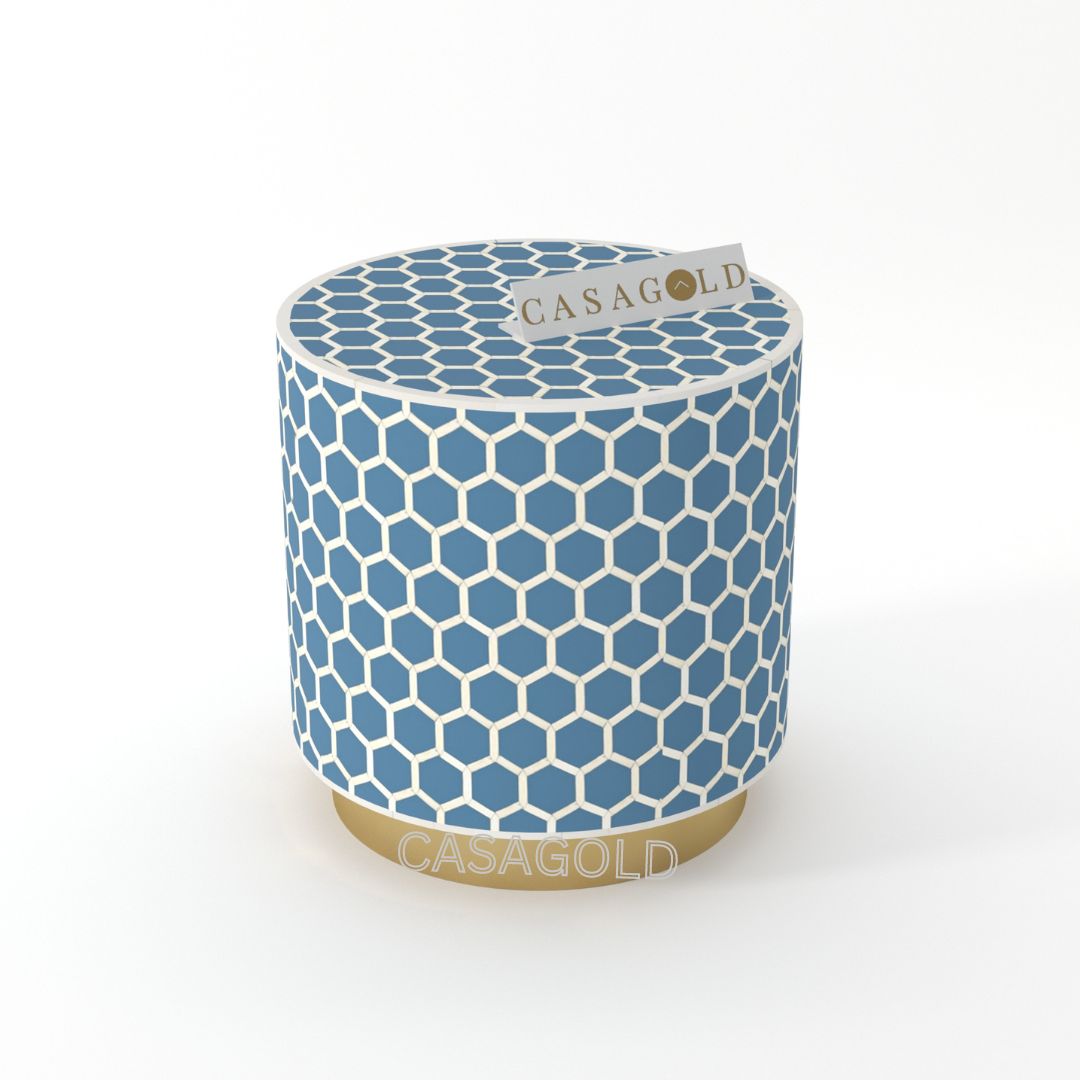 Teal and White Drum Inlay Side Table	