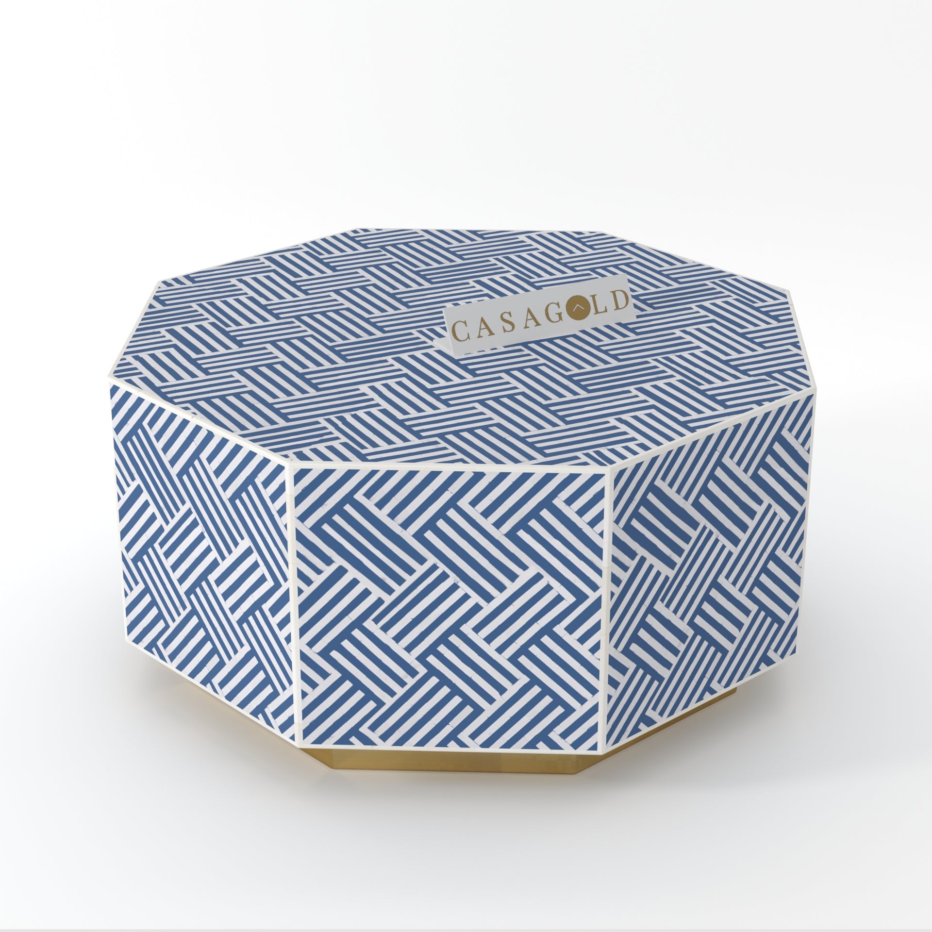 "Teal bone inlay hexagon coffee table for modern decor"
