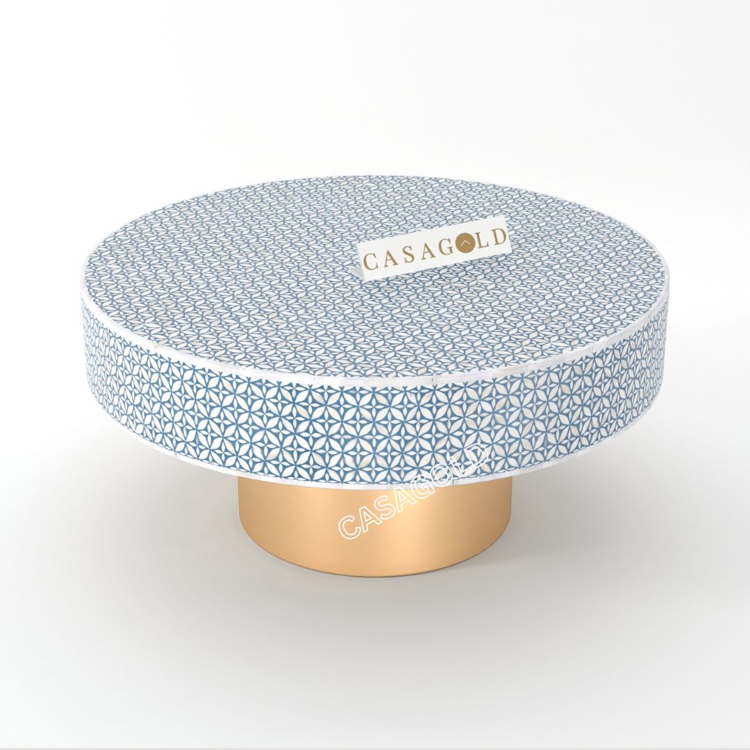 Teal round bone inlay coffee table
