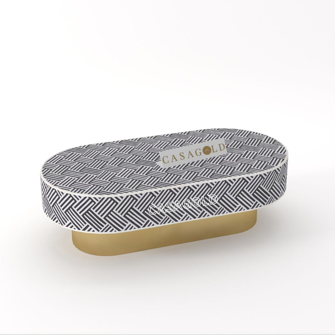 "Timeless black bone inlay oval coffee table for living spaces"
