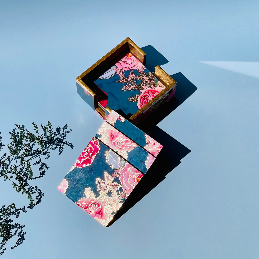 Timeless coaster and tissue box set for any decor
