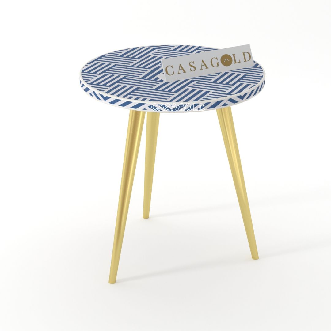 Traditional Indian Bone Inlay Round 3-Leg Side Table	