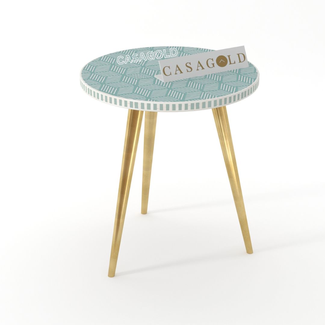 Traditional Round Inlay Side Table with 3 Carved Legs	