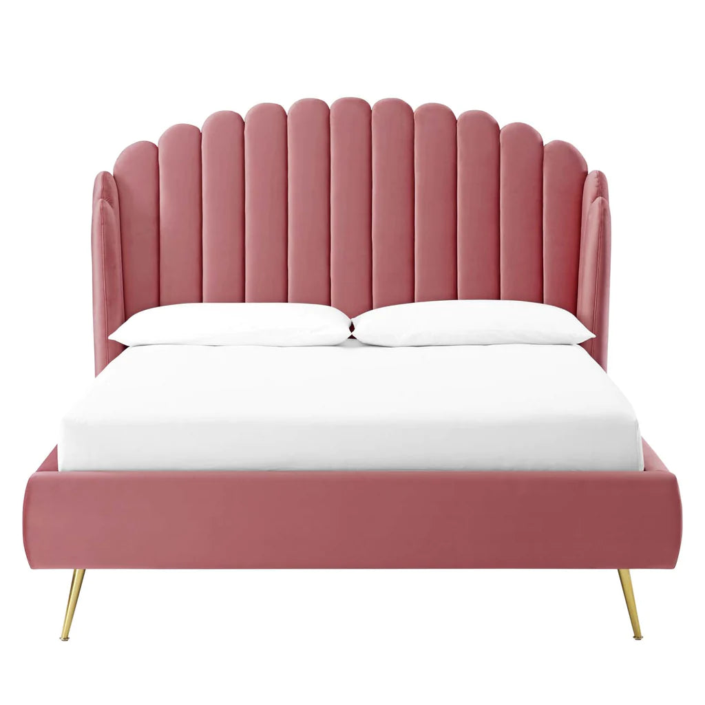 Wings bed with tufted headboard for refined style