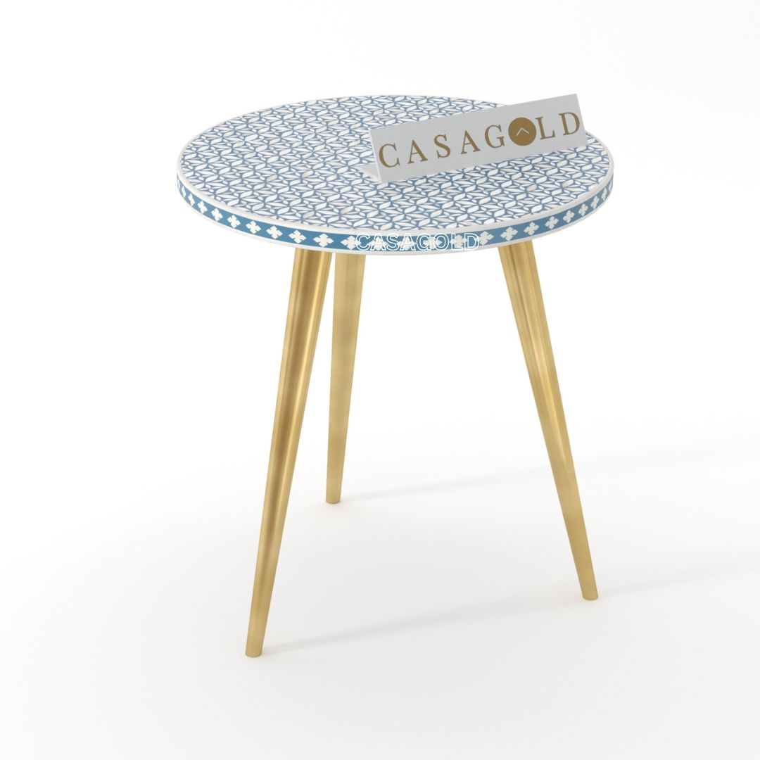 Two-Tone Bone Inlay Round 3-Leg Side Table	