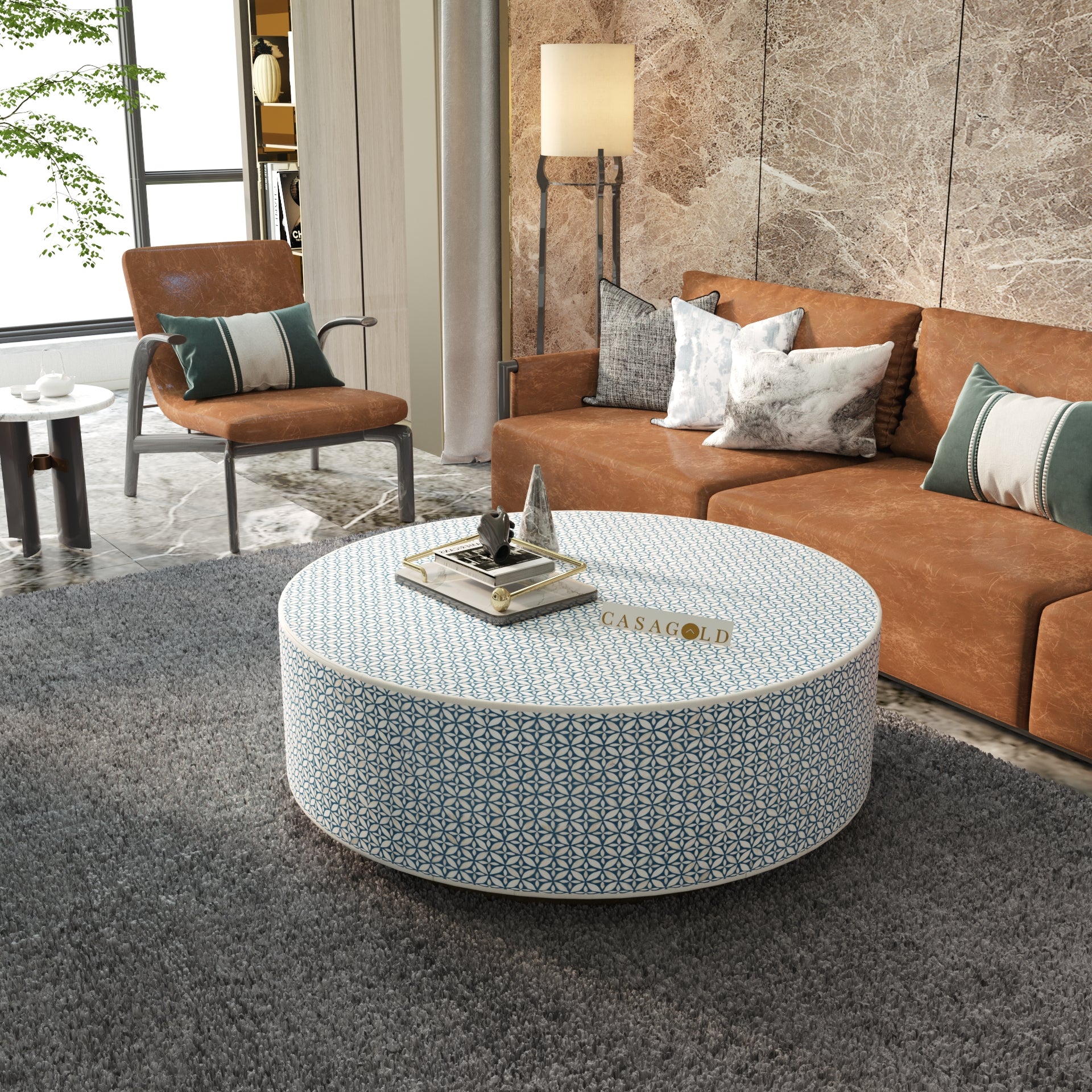 Unique Round Bone Inlay Coffee Table Piece
