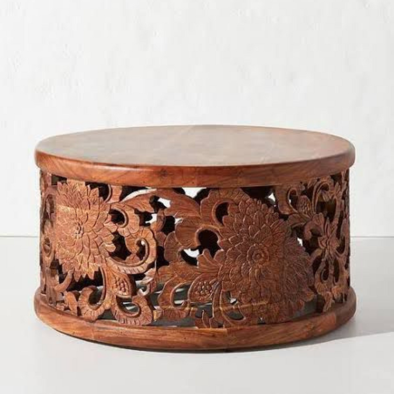 Antique Round Wooden Carved Coffee Table