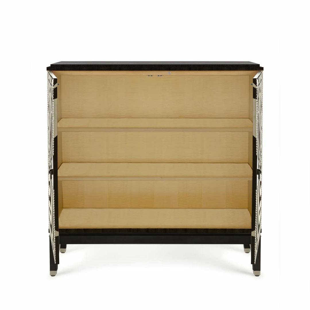 Vintage Velvet Bar Cabinet with Mirrored Back Panel	