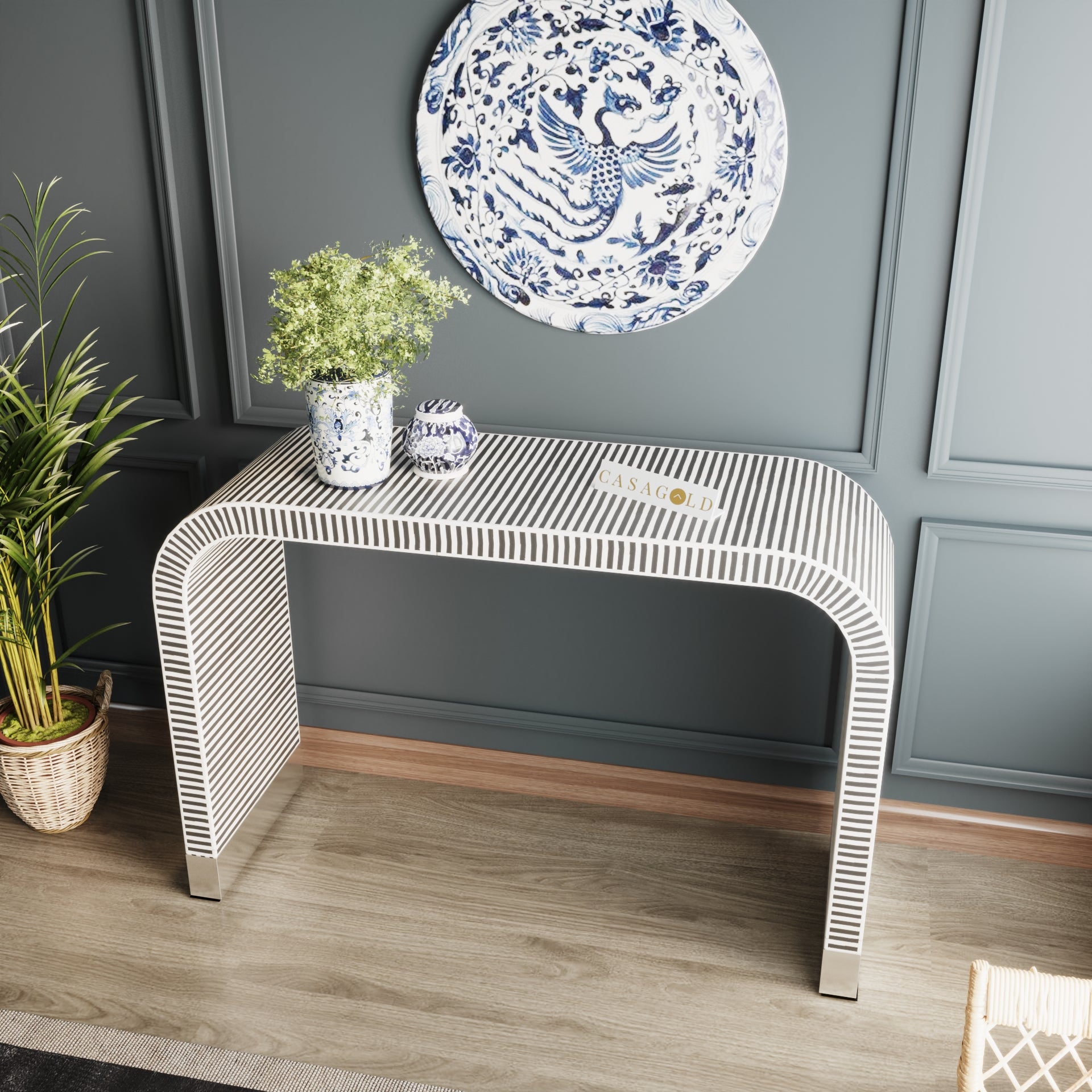 Waterfall Black Bone Inlay Console Table	