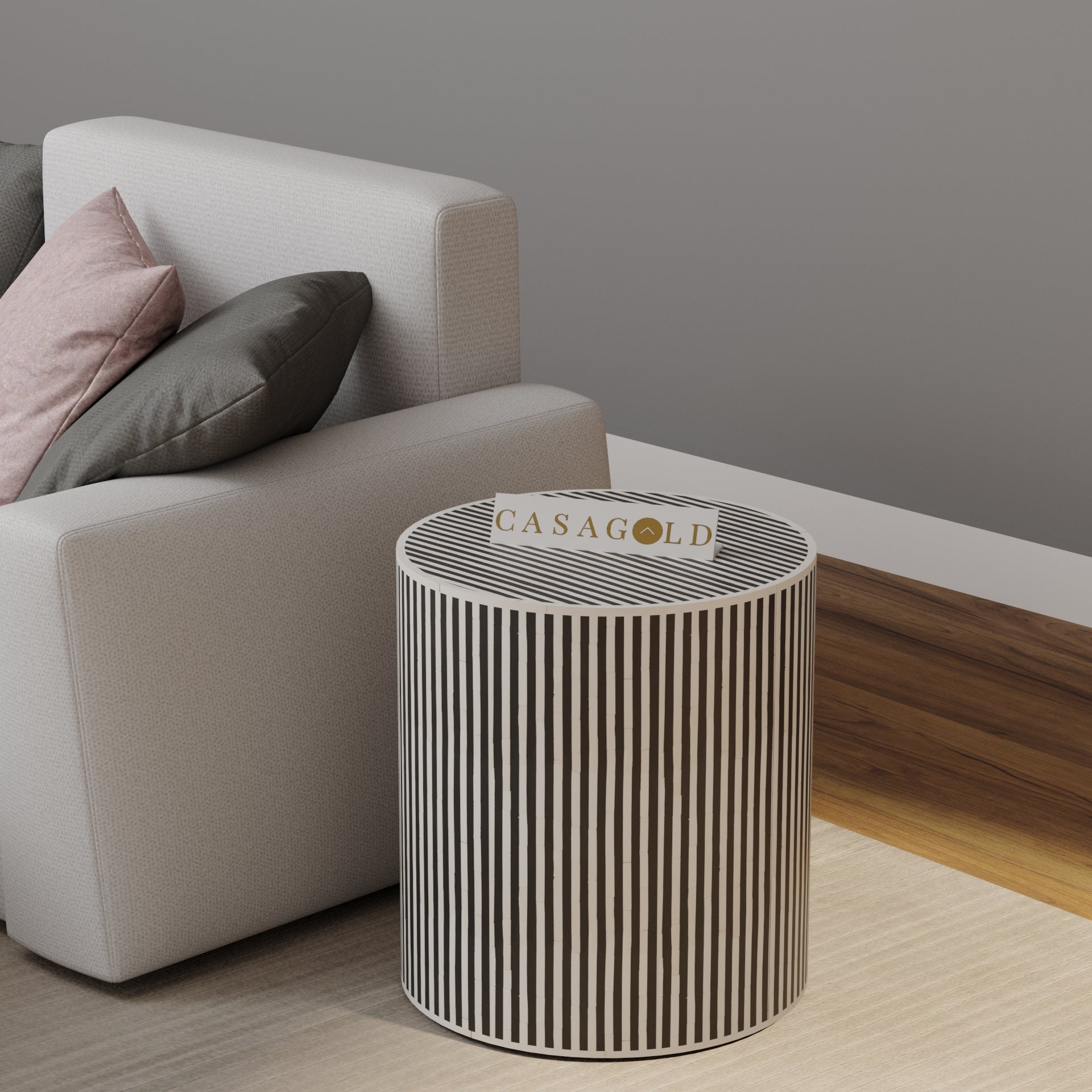 Waterfall Bone Drum Inlay Side Table	