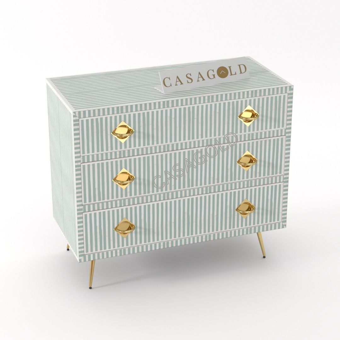 Waterfall bone inlay storage cabinet with ample storage space.
