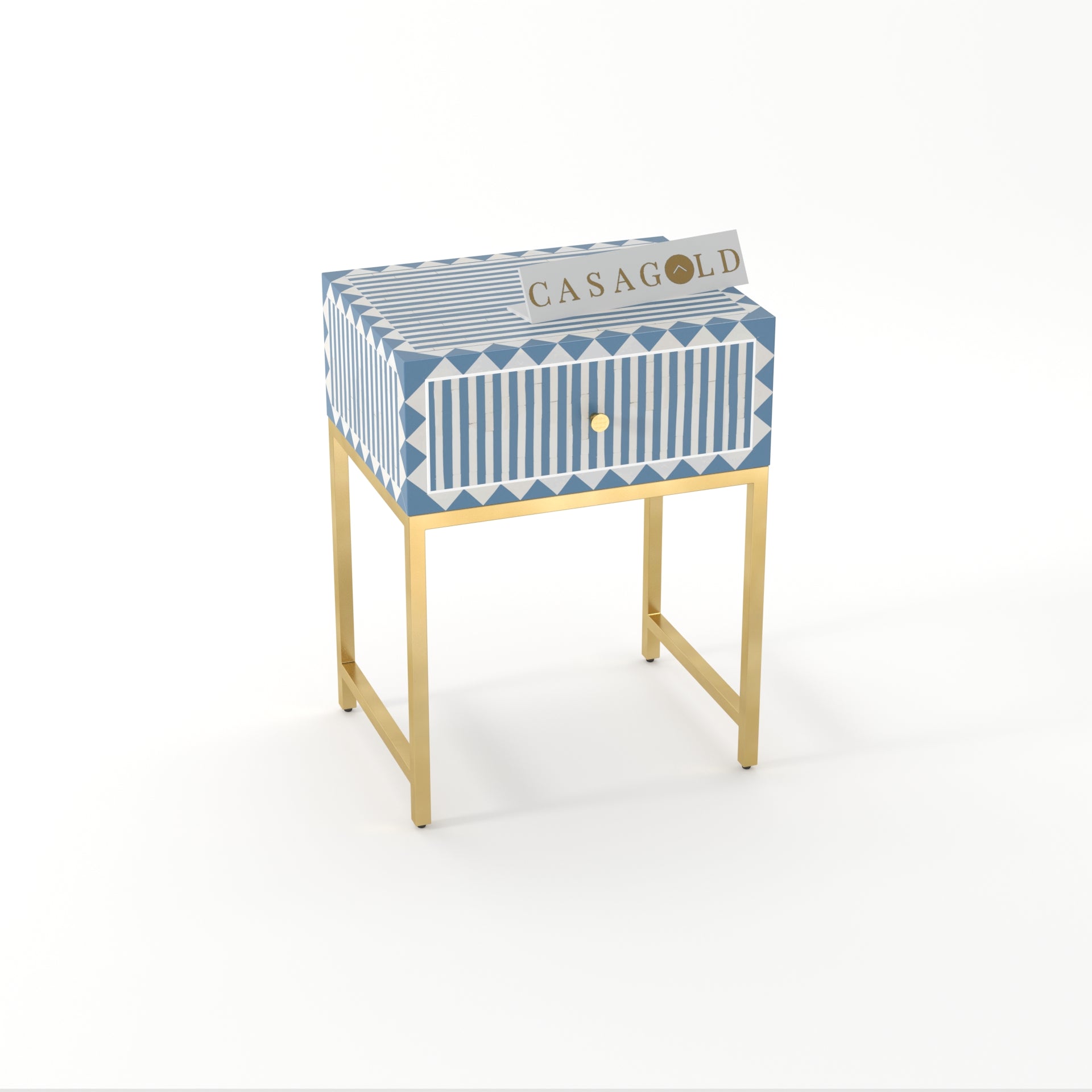 Waterfall Inlay Round Nightstand with Gold Legs	