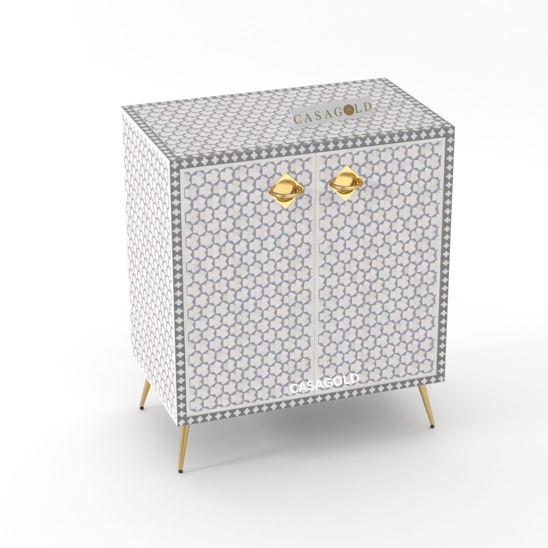 Antique White Bone Inlay Storage Cabinet	