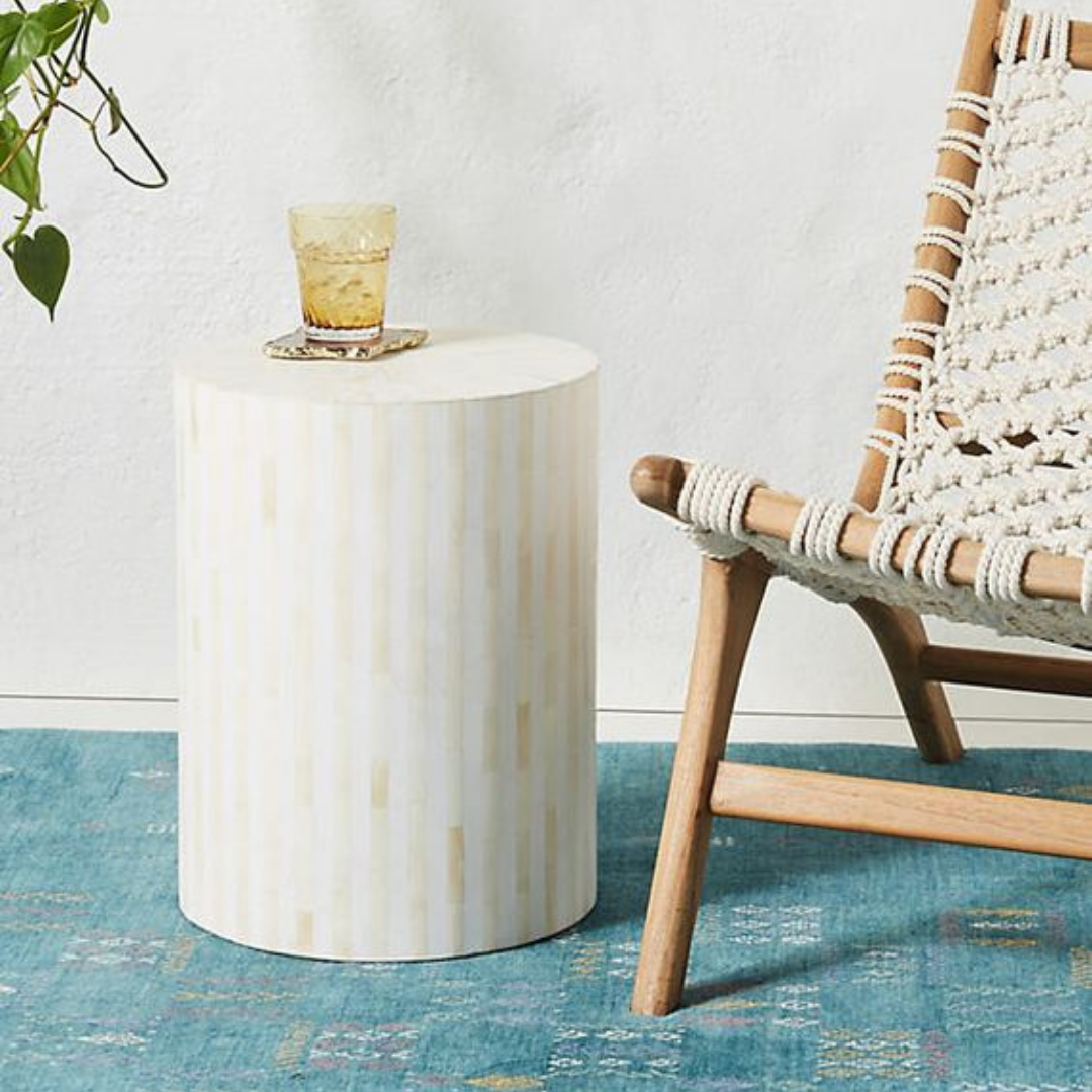 White Bone Drum Inlay Side Table	