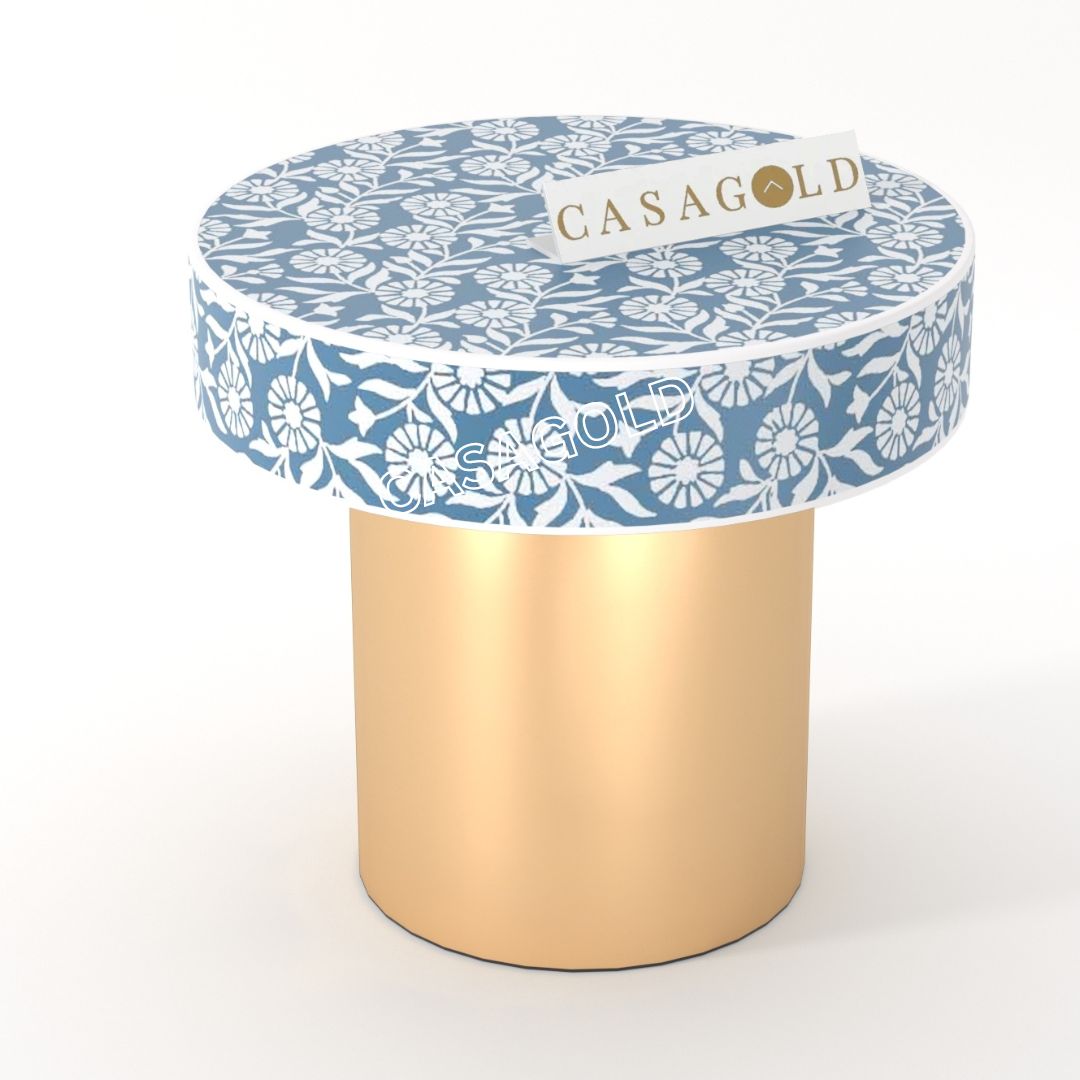 White Bone Inlay Bedside Table with Unique Round Pattern	
