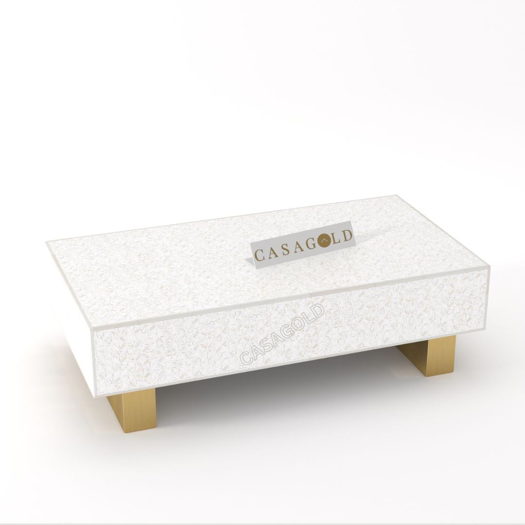 White Bone Inlay Rectangular Coffee Table	