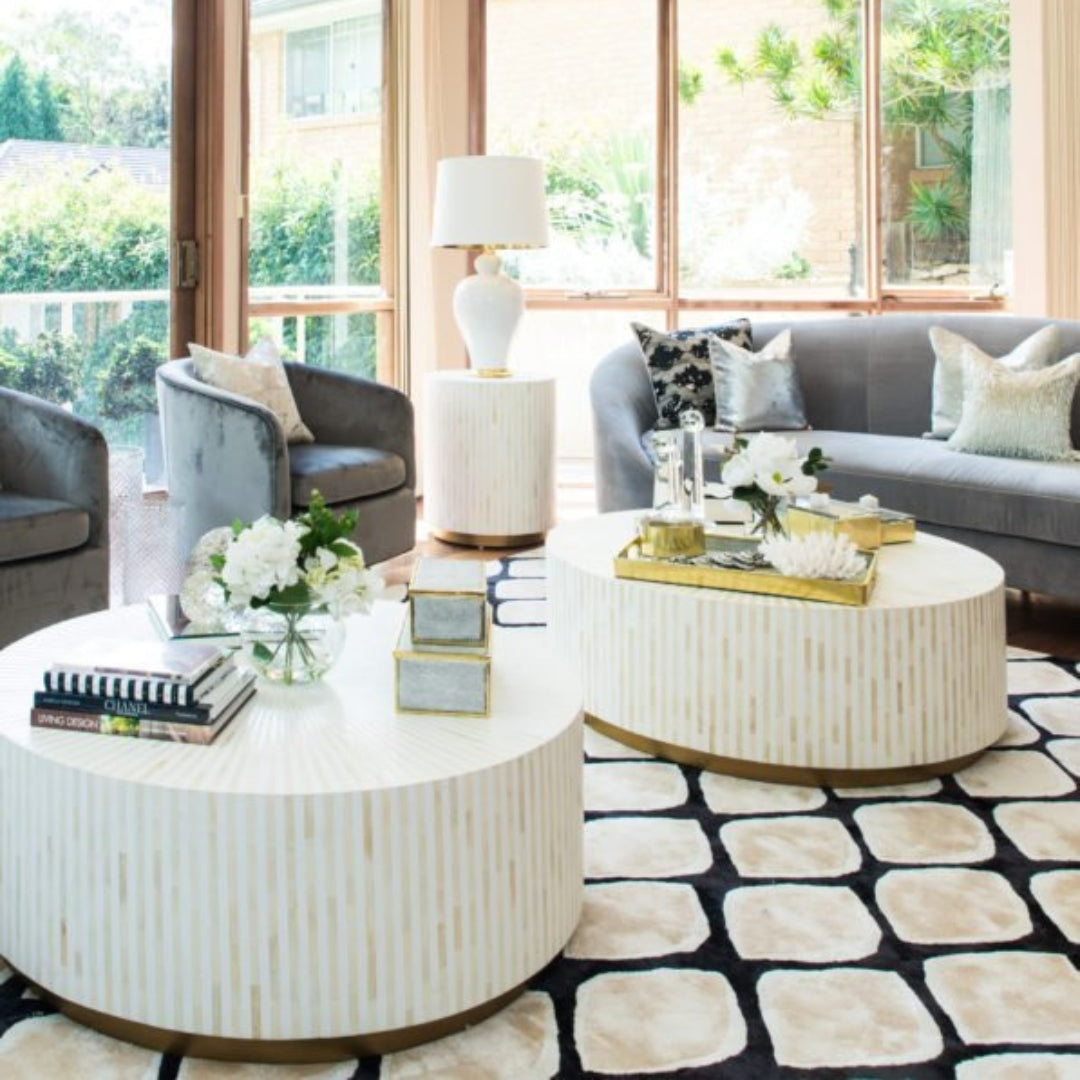 Decorative round inlay coffee table design
