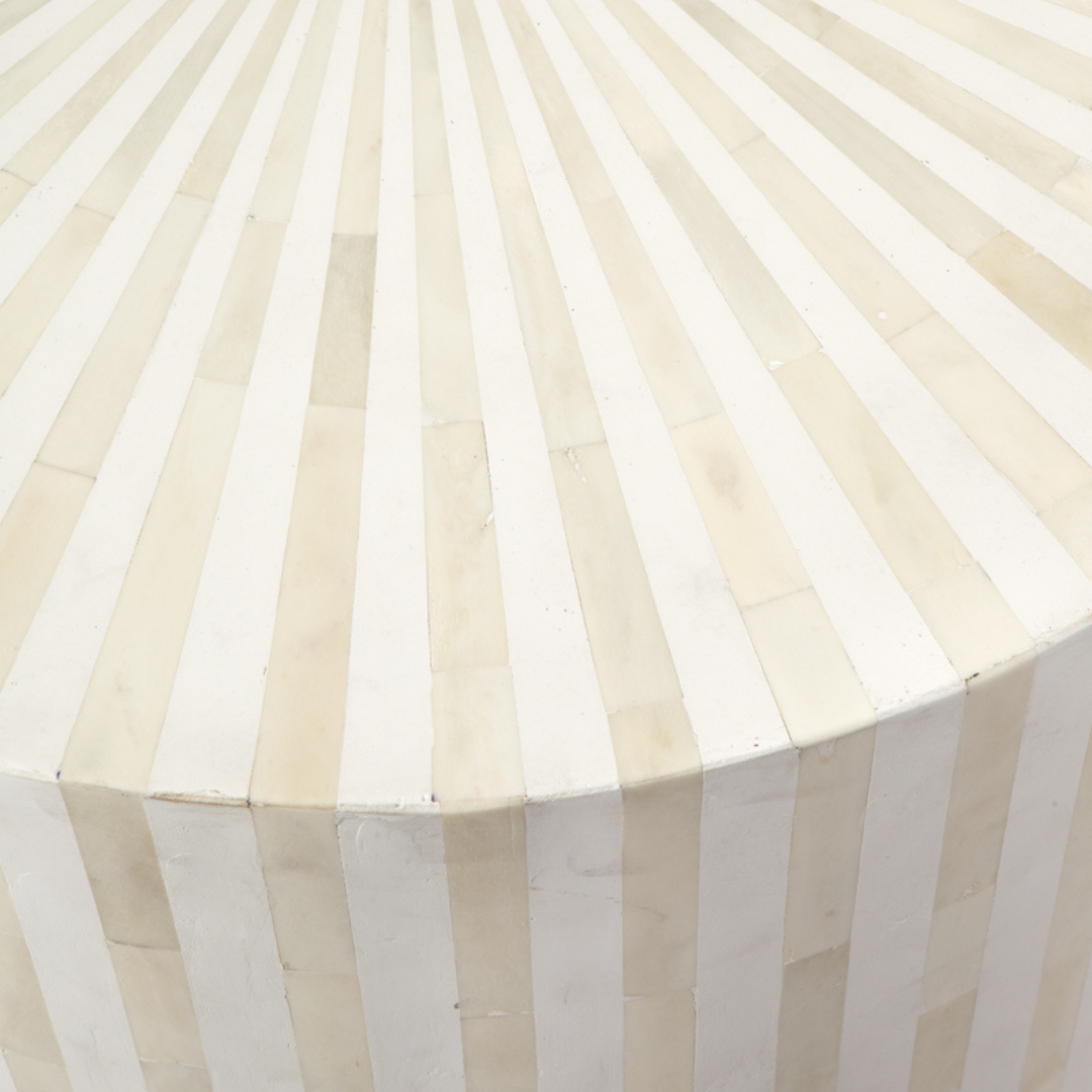 White Drum Inlay Side Table with Makayla Design	