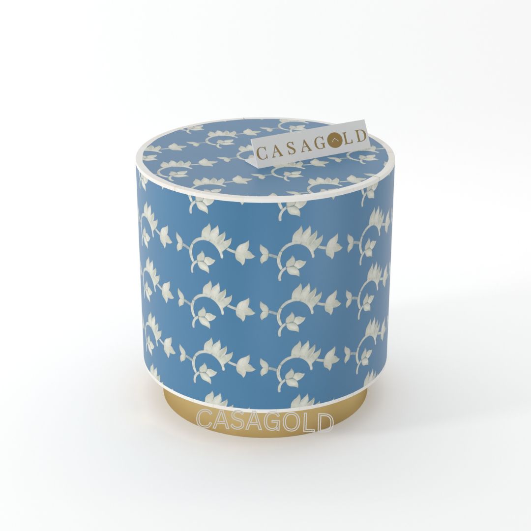 White Drum Inlay Side Table with Overlay Design	