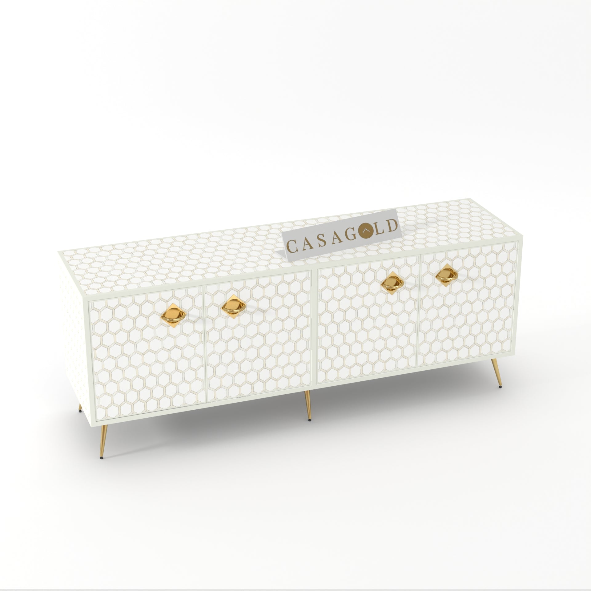  White Honey Comb Bone Inlay TV Unit	