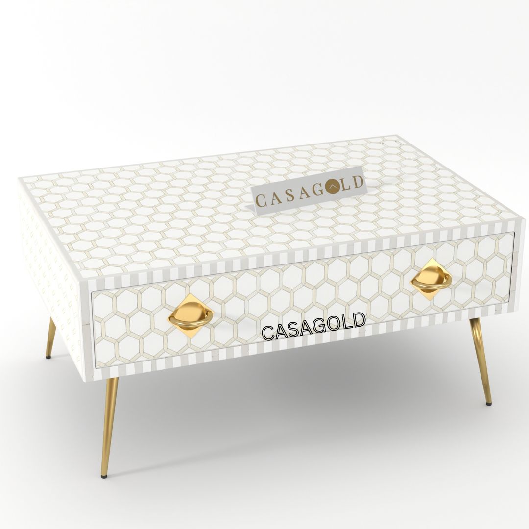 White Bone Inlay Rectangular Coffee Table	