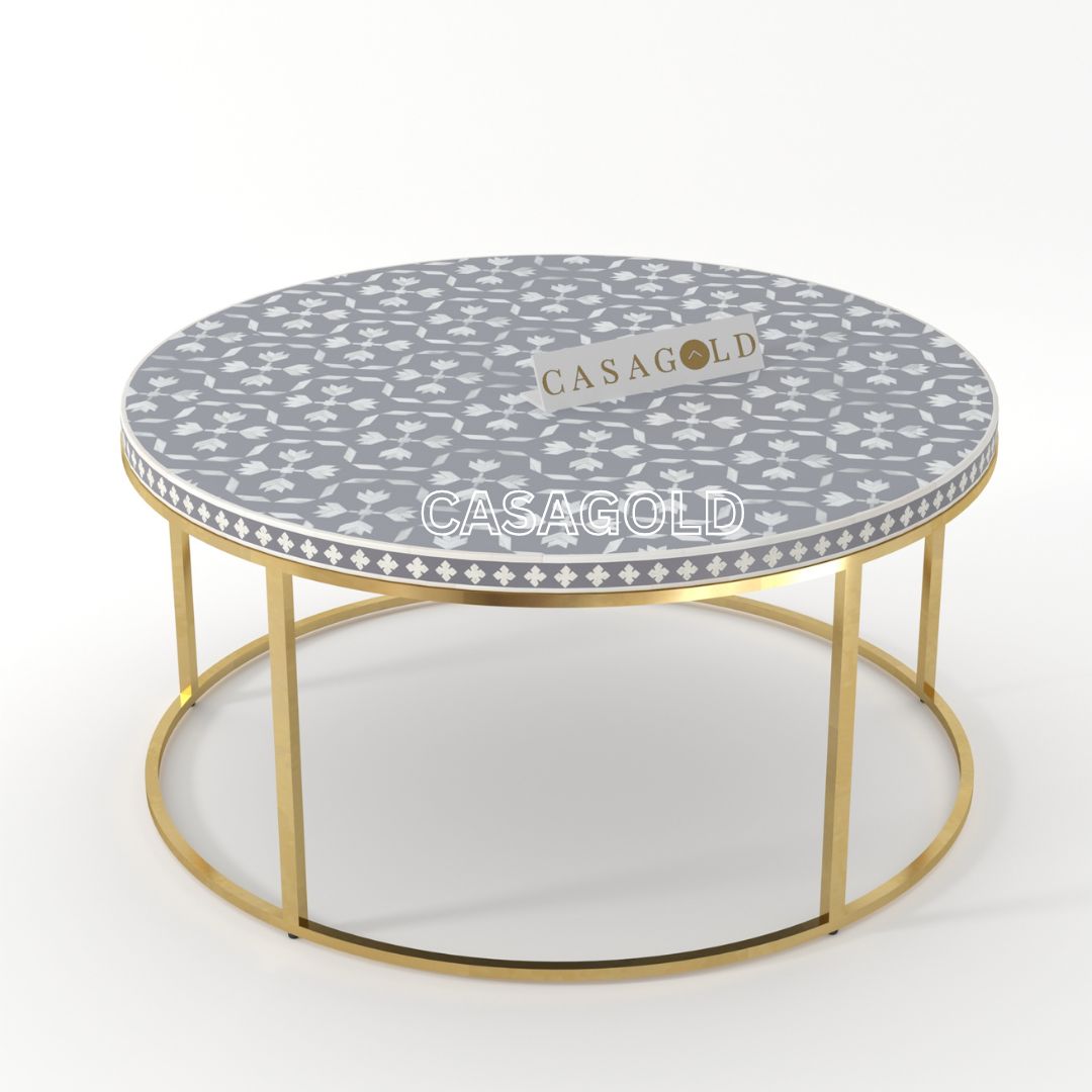 White and grey Bone Inlay Coffee Table	