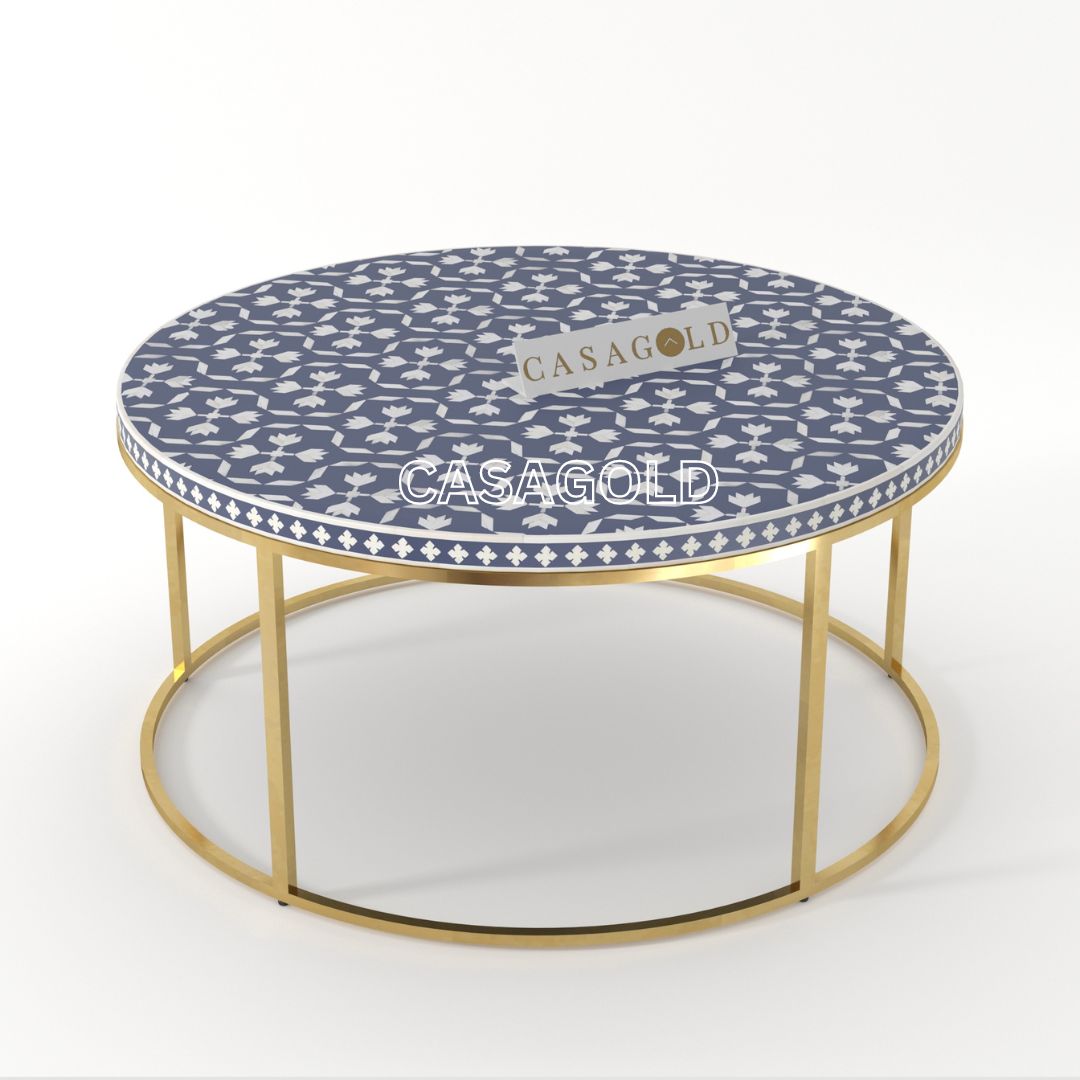White and Teal Bone Inlay Coffee Table	