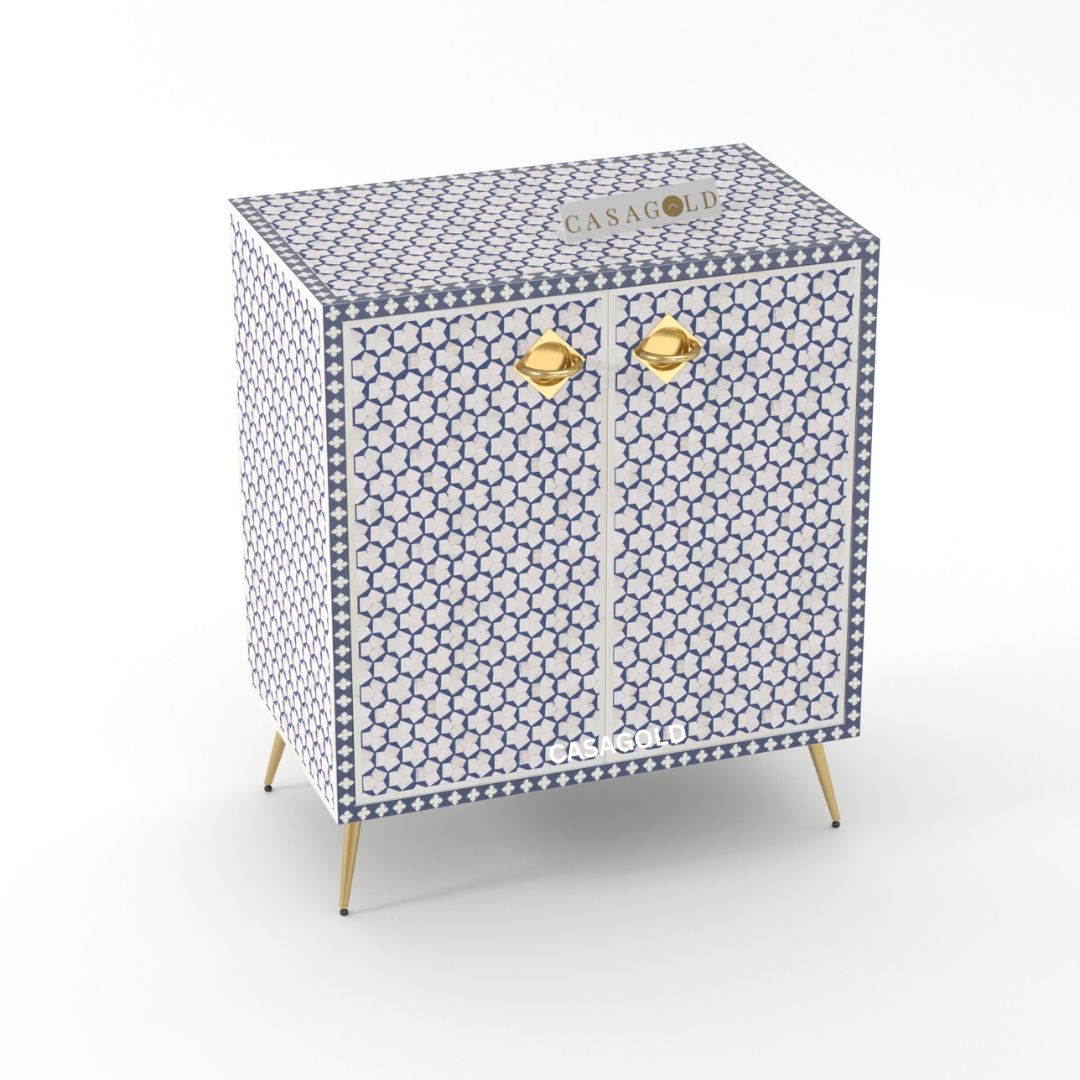 White bone inlay Antique storage cabinet for timeless decor.