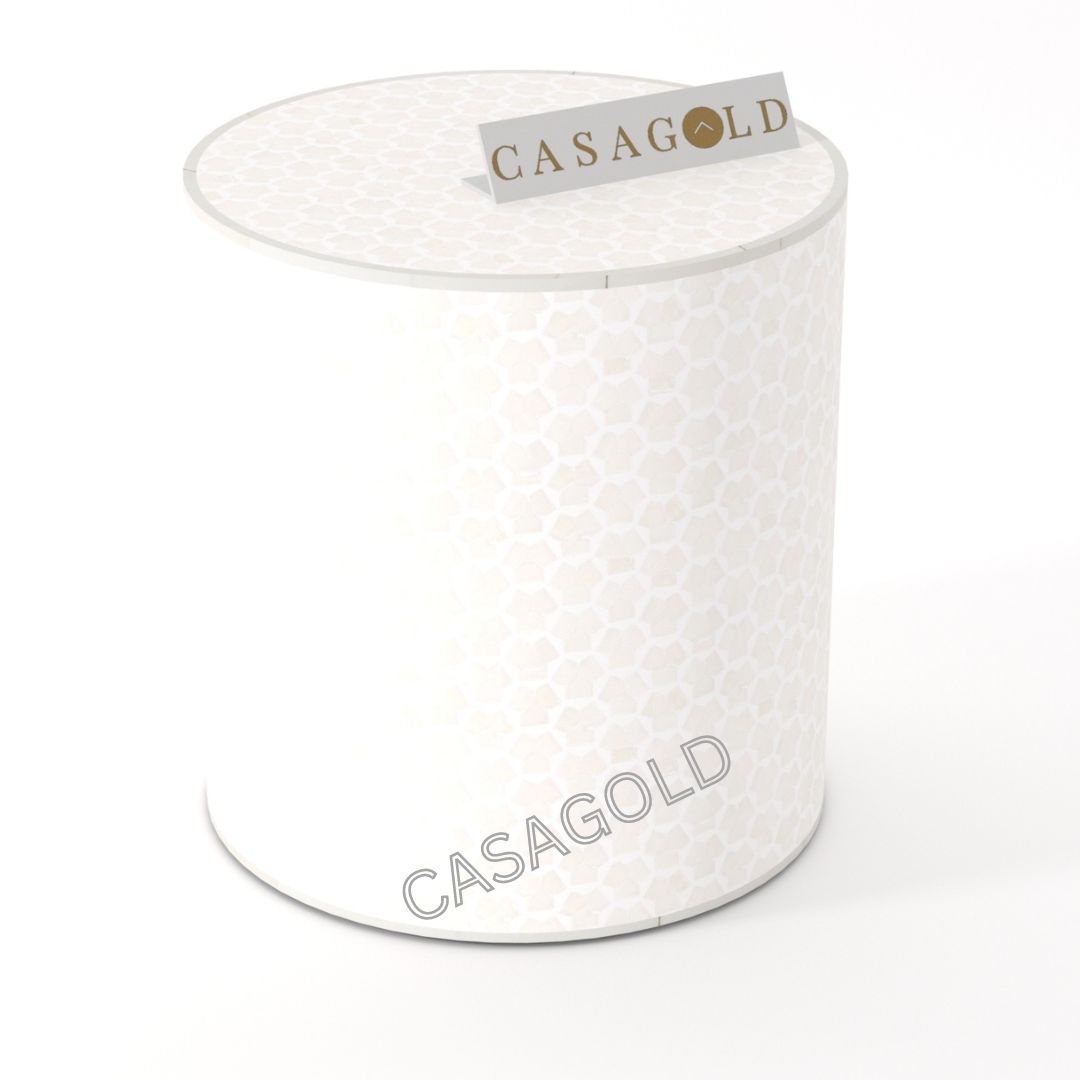 "White drum inlay side table with subtle and elegant patterns"
