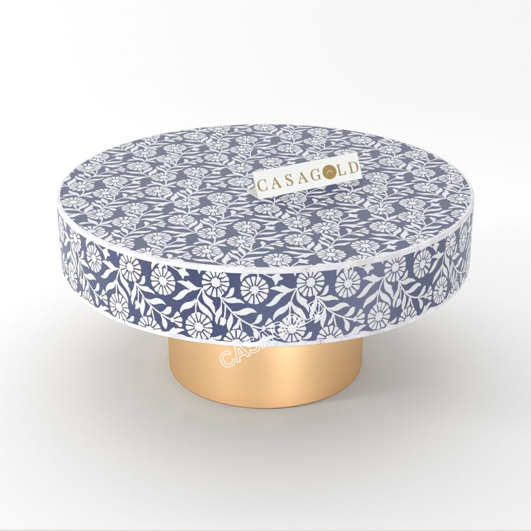 Artistic coffee table with round bone inlay
