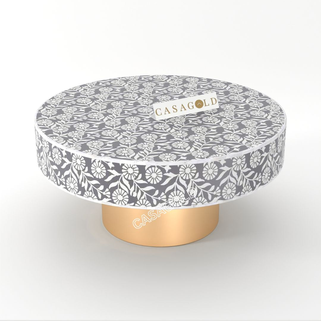 Unique round coffee table with inlay design

