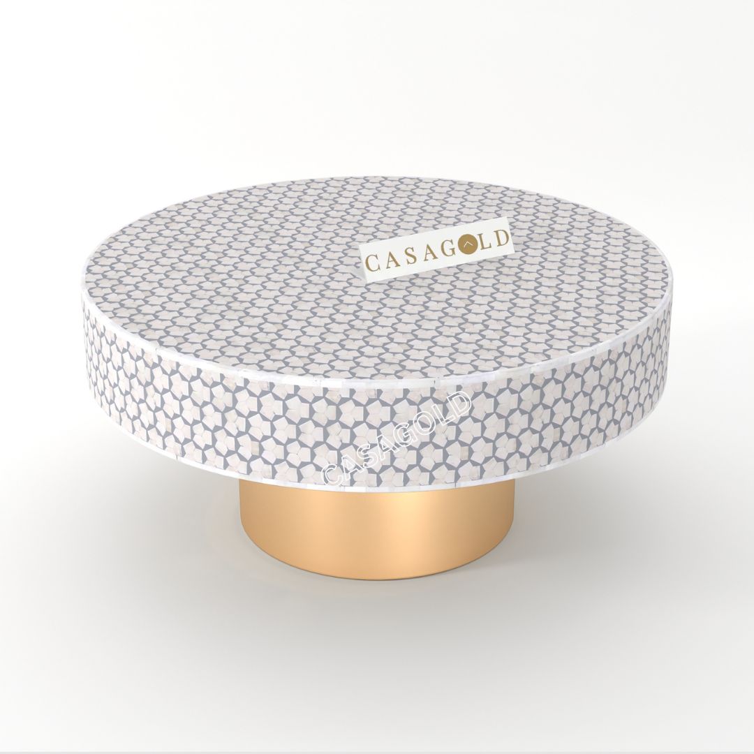 Compact round coffee table, bone inlay