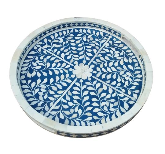 Bone Inlay Leaf Tray - Navy Blue