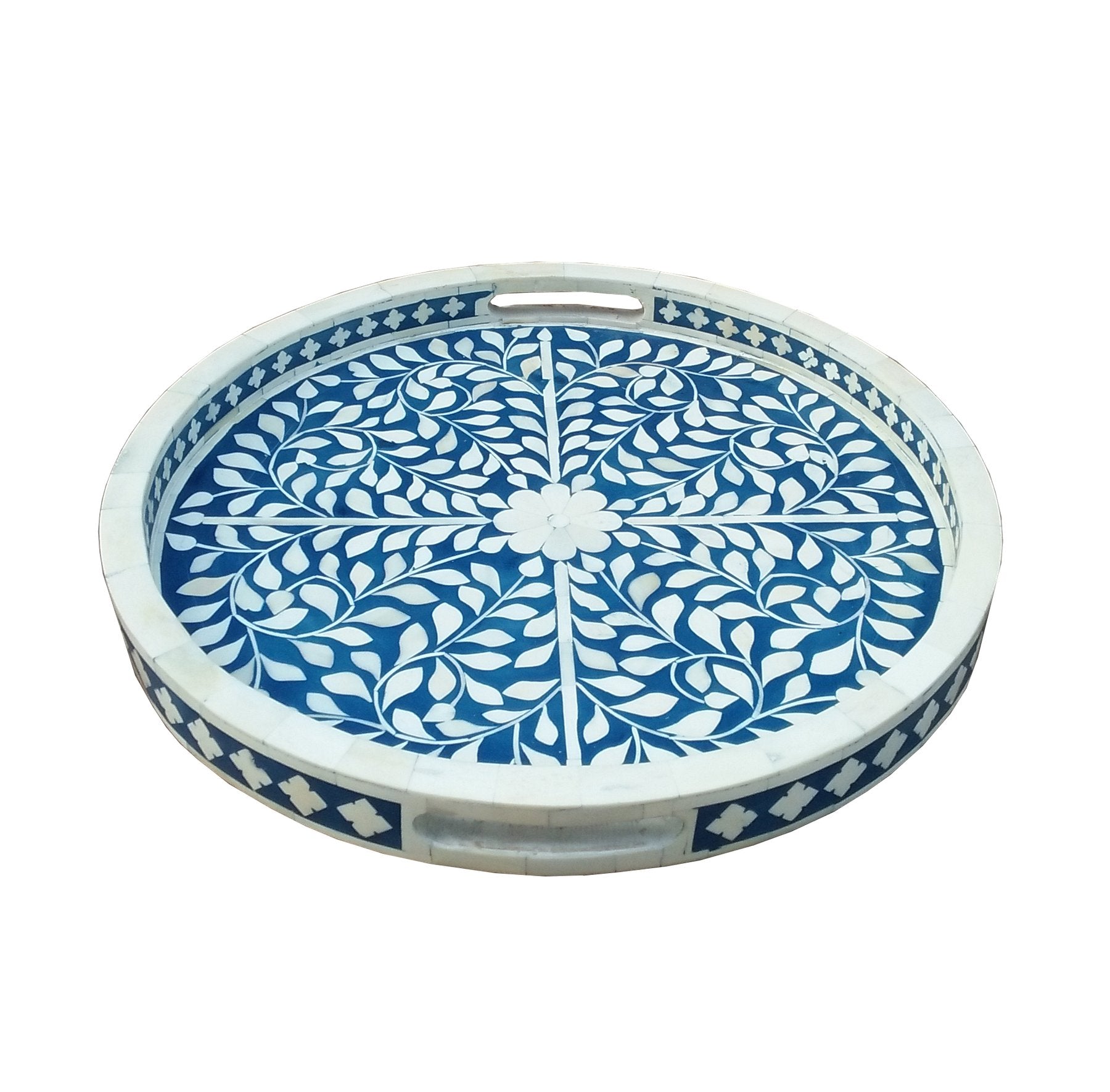 Bone Inlay Leaf Tray - Navy Blue