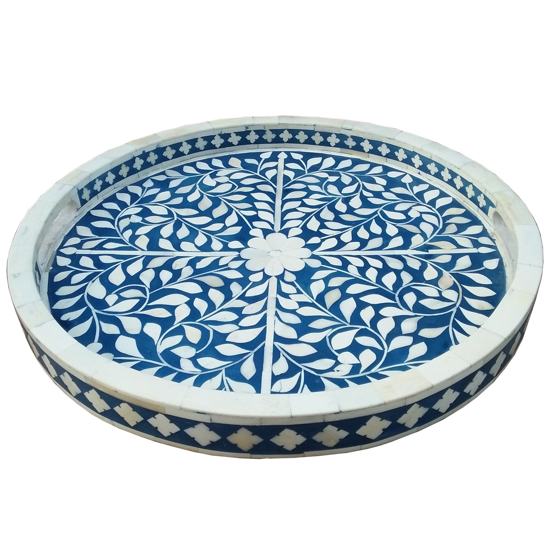 Bone Inlay Leaf Tray - Navy Blue