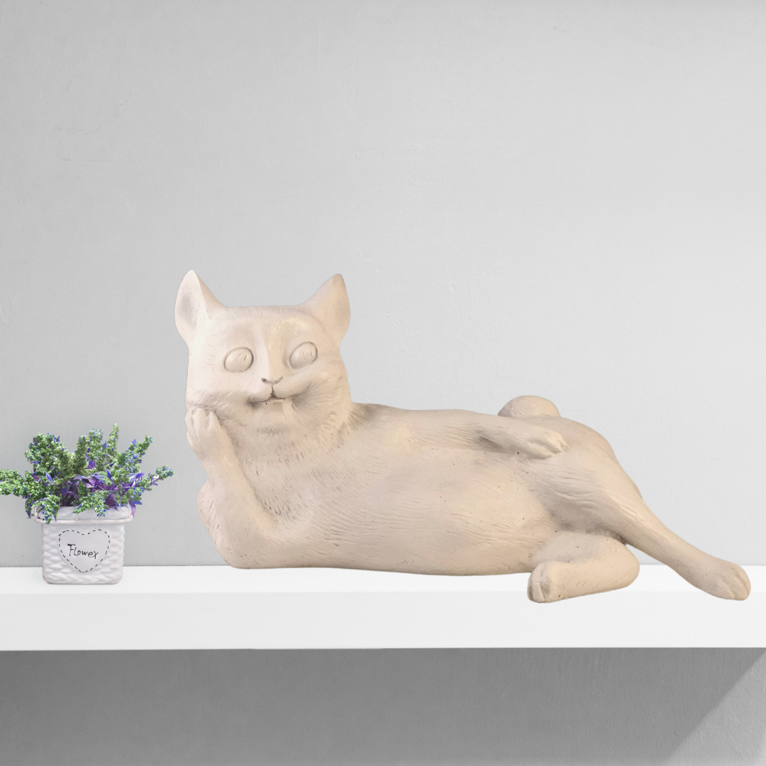 Relaxing Fat Cat Sculpture - WHITE