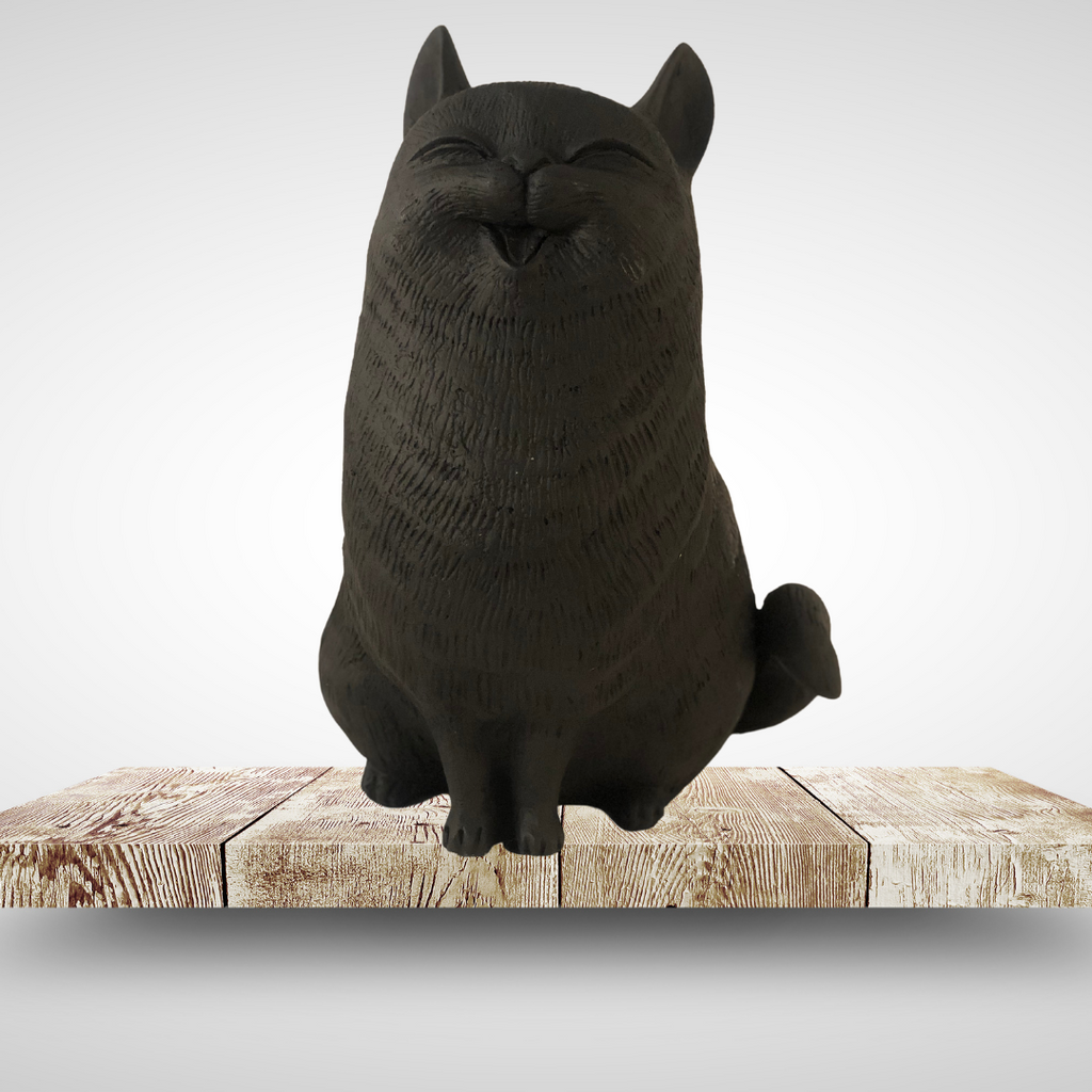 Happy Fat Cat Sculpture - BLACK